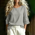thumbnail image 3 of TGSLY 3/4 Bell Sleeve Linen Tops for Women Lightweight Soft Crew Neck Hollow Out Ruffle Shirts Trendy Casual Loose Fit Solid Color Blouses M, 3 of 8