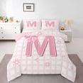 thumbnail image 3 of Homewish Girly Pink M Bedding Comforter Set for Kids, Kawaii Initial Letter Twin Comforter Sets, Cartoon Buffalo Plaid Reversible Bedding Set, Ultra Soft Bedroom Decor, 2 Pieces, 3 of 8