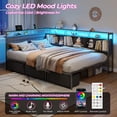 thumbnail image 2 of Tydimor L-Shaped Corner Bed Frame with 3 Storage Drawers, 3 Cubbies & Double-Layer Shelf, LED Lights & Power Outlet, Corner Full Beds for Living Room, Bedroom and Guest, Black, 2 of 12