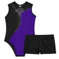 thumbnail image 3 of iixpin Kids Girls 2 Pieces Ballet Dance Outfits Sleeveless Gymnastic Leotard with Booty Shorts Set Athletic Tracksuit Purple&Black 14, 3 of 7