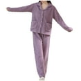 thumbnail image 2 of Mifsaly Fuzzy Fleece Pajama Set Lounge 2 Piece Winter Pjs Button Down Long Sleeve Warm Sleepwear V-Neck Soft Cozy Sleepwear with Pockets High Waist Baggy Pants Thermal Homewear, 2 of 6