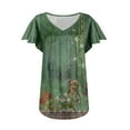 thumbnail image 3 of Tunic Tops for Women Floral Printed Short Sleeve V Neck Blouses Elegant Pleated Summer Tops Dressy Blouses Casual Bohemian Tops, 3 of 5