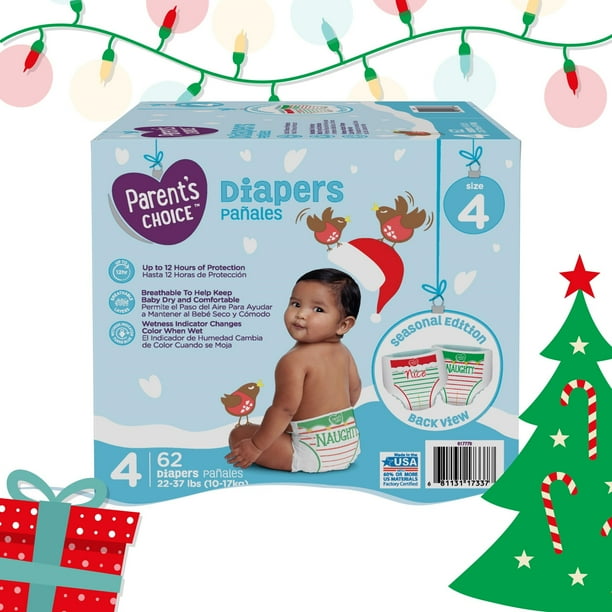 Parent's Choice Limited Edition Holiday Baby Diapers, Size 4, 62 Count