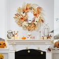 thumbnail image 5 of 22 Inch Halloween Wreath for Front Door, Halloween Skull Wreath with Lights White Pumpkins Roses, Halloween Decorations Fall Maple Leaves Wreath for Porch Window Indoor Outdoor Decor, 5 of 6