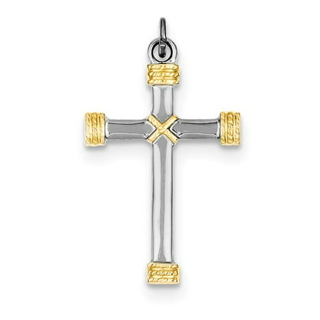 Sterling Silver 18k Gold-Plated Rope Cross Pendant.