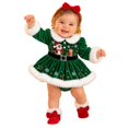 thumbnail image 3 of AWZXDE Baby Girl Christmas Skirted Romper Outfit Long Sleeve Plaid Dress Bodysuit With Rhinestone Buckle Belt For Xmas Family Photos, 3 of 6