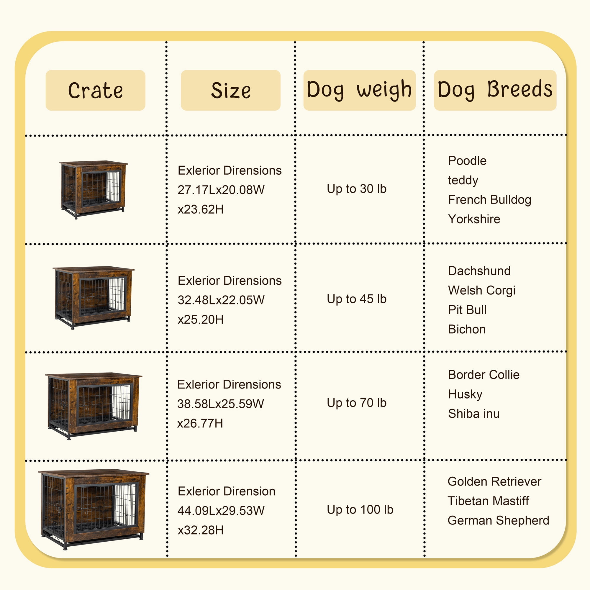 Walsunny Wooden Dog Crate Furniture,Double-Doors Kennel Indoor with Divider and Removable Tray,End Table Dog Crate for Decoration 27.2"L x 20.1"W x 23.6"H,Brwon
