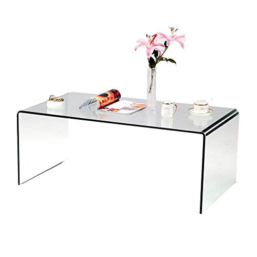 SMARTIK 1/2 Inch Thicken Tempered Glass Coffee Tables, Modern Decor Clear Coffee Table for Living Room, Easy to Clean and Safe Rounded Edges (Medium 39.3" x 19.6" x 13.78")