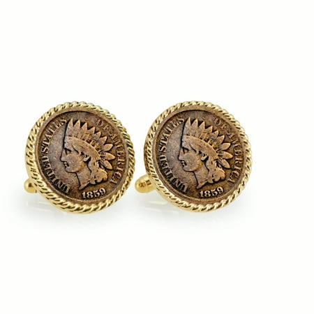 American Coin Treasures 1859 First-Year-of-Issue Indian Head Penny Goldtone Rope Bezel Cuff Links