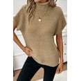 thumbnail image 6 of Women's Pale Khaki Turtleneck Textured Short Sleeve Sweater - [ZhiHiMeRi] | (US 12-14)L, 6 of 8