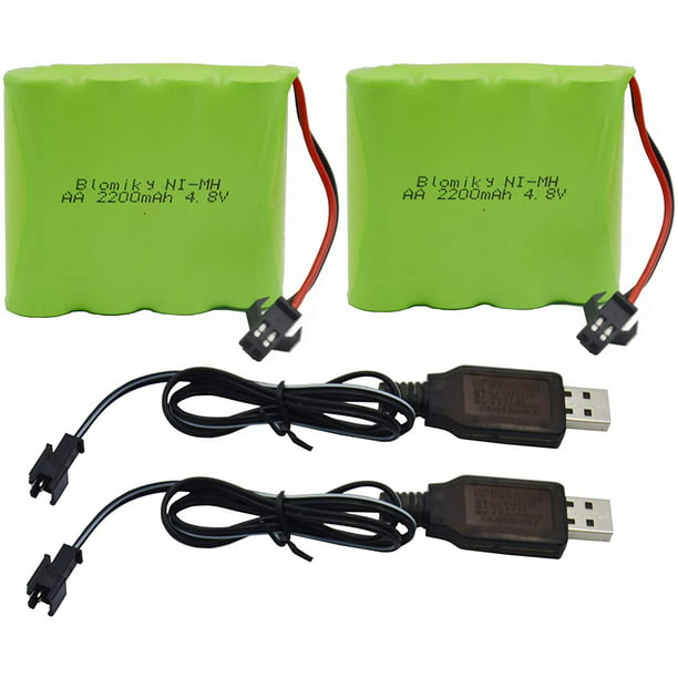 2 Pack 4.8V 2200mAH AA NiMH Rechargeable Battery with SM-2P Plug and USB  Charger Cable for RC Truck Toy 4.8V 2200mAh NiMH Battery 2 - Walmart.com
