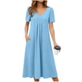thumbnail image 2 of Tauxra Short Sleeve V Neck Dresses for Women, Loose Fit Solid Color Casual Summer with Pockets Party Vacation Daily Wear, 2 of 6
