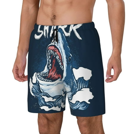 Logiee Shark Print Men s Swim Trunk Quick Dry Board Shorts Men s Swim Trunks with Compression Liner Bathing Suits with Pockets-3X-Large