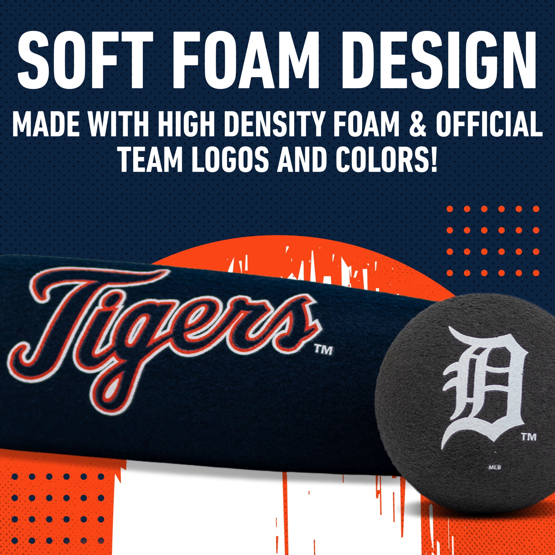 Franklin Sports MLB Detroit Tigers Foam Bat + Ball Set, 21 in