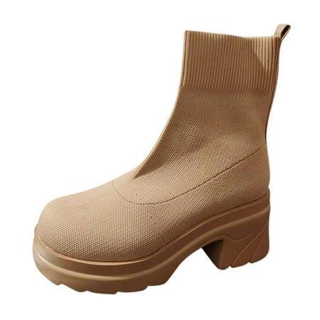 

Winter Women s Shoes Breathable High Heels Retro Suede Stretchy Short Boots Leather Boots Women Black Womens Boots Leather