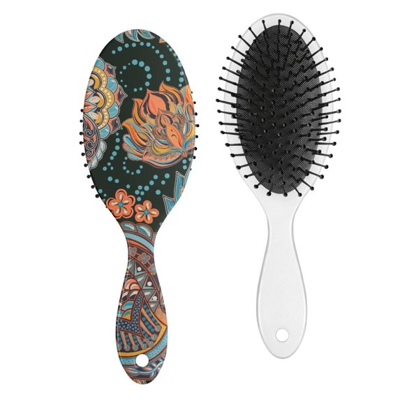 Ethnic Tribal Hair Brush with Natural Earthy Pattern, Detangler Comb with Soft Bristles, Artistic Nordic Style Brush for Home or Travel