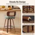 thumbnail image 5 of LEGAHOME Swivel Bar Stools Set of 3, 26” Upholstered Counter Height Bar Stools with Rattan Back and Wood Legs, Mid-Century Modern Barstools for Kitchen Island, 300 lbs, Walnut + Green, 5 of 10