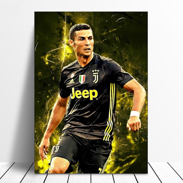 Cuadro Decorativo CR7 Juventus Negro Canvas Listo Para Colgar 60x90cm Jungle Art Impresion Tela Arte