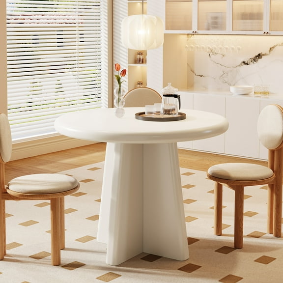 Finmind Small Round Dining Table for 2-4, 31.5 Inch Kitchen Table with Sturdy Base for Dining Room, White