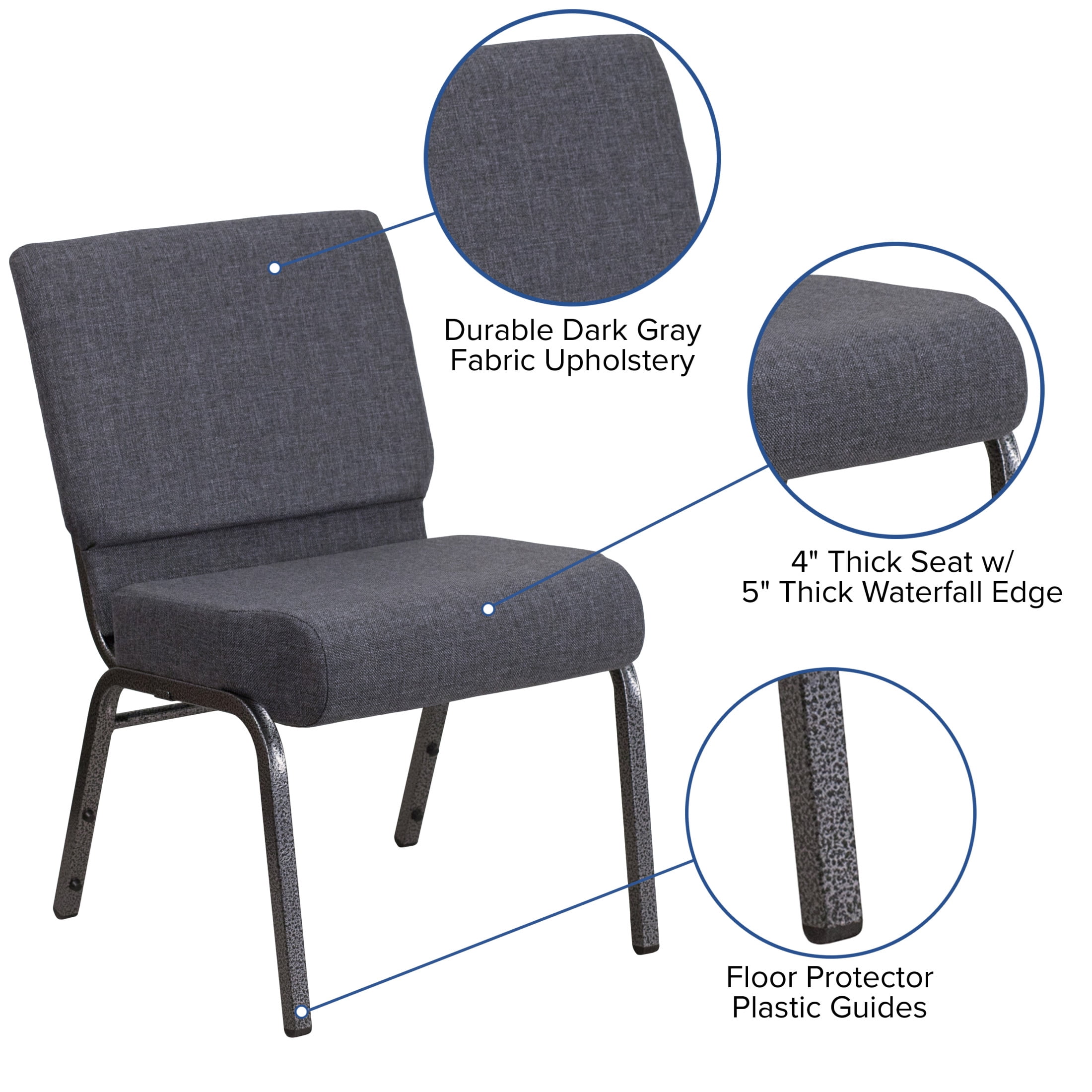 Flash Furniture Hercules Series 21"W Upholstered Church Chair with Book Pouch, Dark Gray