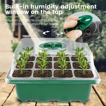 

KTCINA 12 Cells Seedlings Starter Trays with High Adjustable Lid and Drainage Holes Resusable Seedling Tray Plant Starter Kit Breathable Seed Propagator and Plant Germination Set for Garden Greenhouse