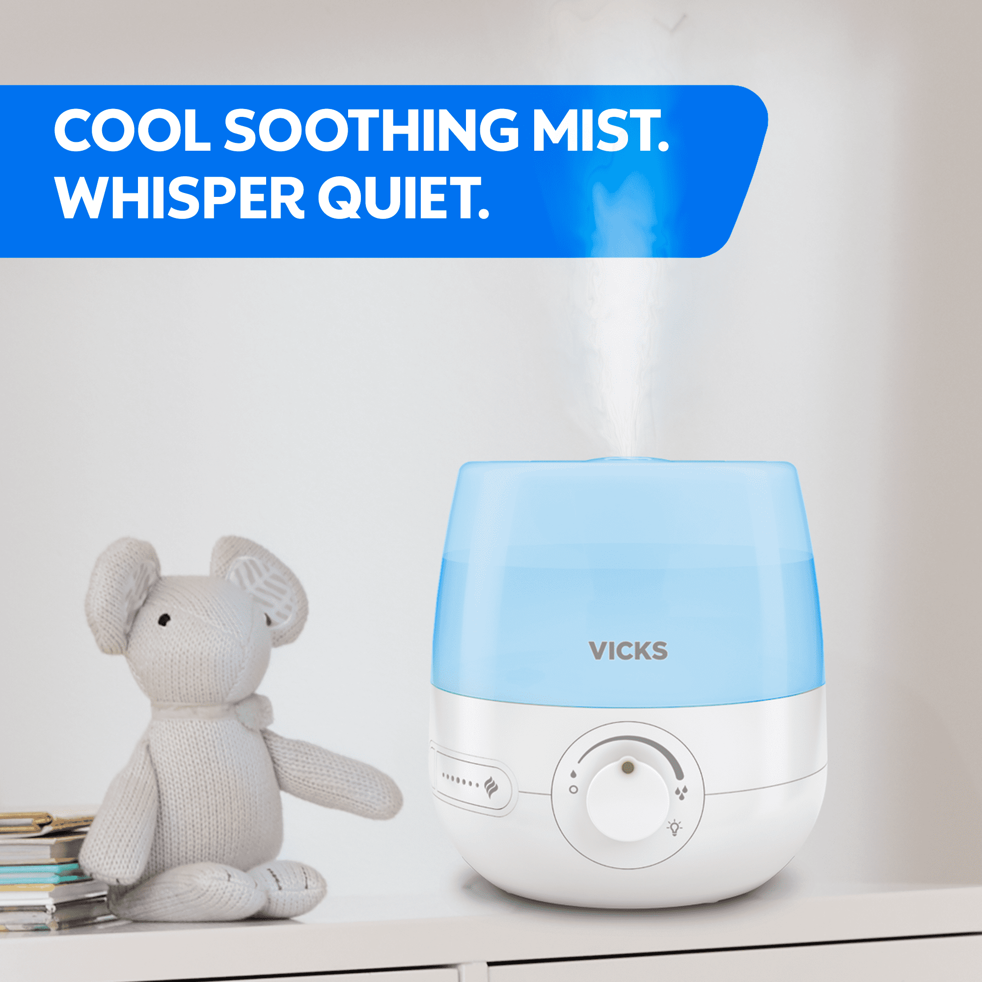Vicks Baby 0.6 gal Cool Mist Humidifier, Color Changing Night Light & 1 Bonus VapoPad, 200 sq ft