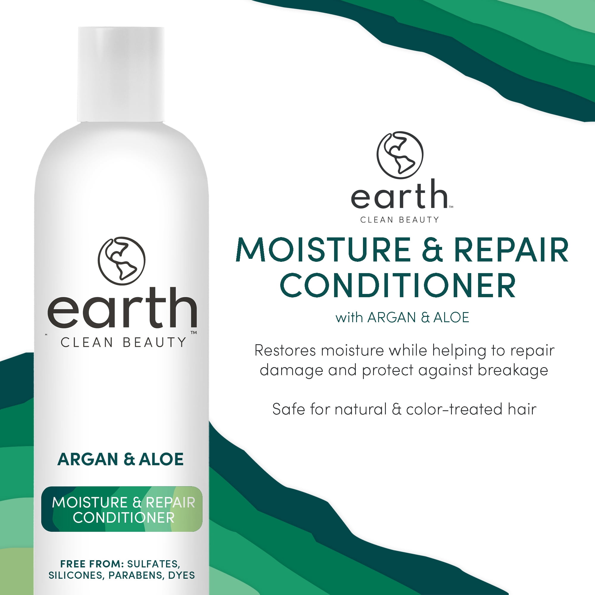 earth Clean Beauty Moisture & Repair Conditioner, with Argan Oil and Aloe, for All Hair Types, 12 fl oz.