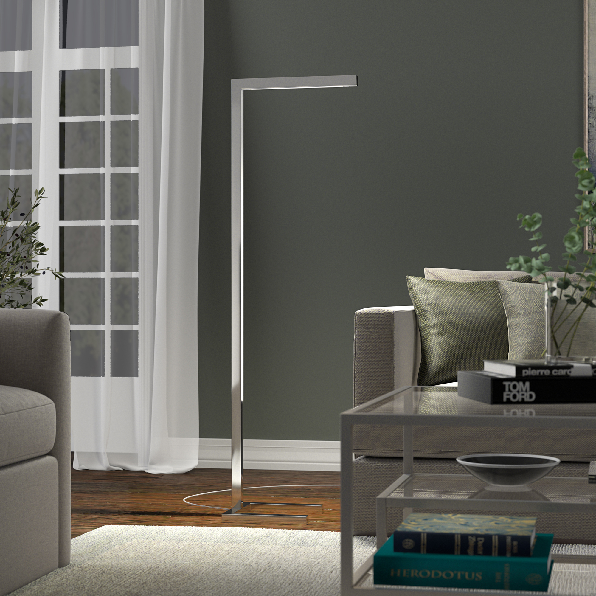 Evelyn&Zoe Malin 52" Modern Metal Floor Lamp with Polished Nickel Rectangle Metal Shade