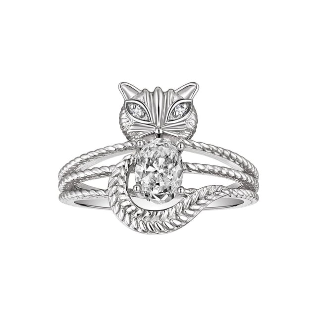 RYLOS Bagues pour Femmes Bague Chat en Or Blanc 14K Pierre Précieuse Ovale 7X5MM et Diamants Étincelants Avril Topaze Blanche Bijoux Taille 11