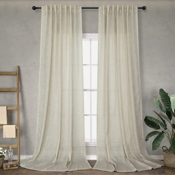 Cortinas DANCURTON, mezcla de lino y lino, 244 x 132 cm, color beige
