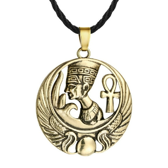 PikaLF Nefertiti Necklace for Men, Egyptian Queen Nefertiti Pendant Necklace with 19.7” Chain, Vintage Ankh Cross Totem Amulet Necklace, Punk African Jewelry Gift for Men Boys