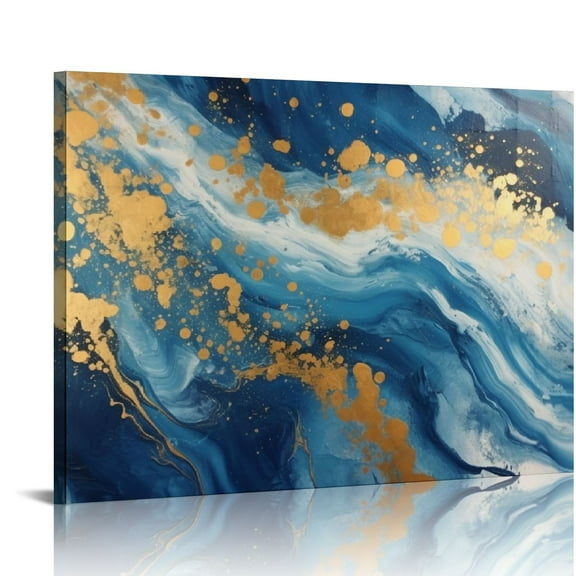 ARISTURING Navy Blue And Gold Abstract Canvas Wall Art, Navy Blue And Gold Wall Decor, Blue And Gold Canvas Wall Art, Abstract Canvas Wall Art, Canvas Art Wall Decor