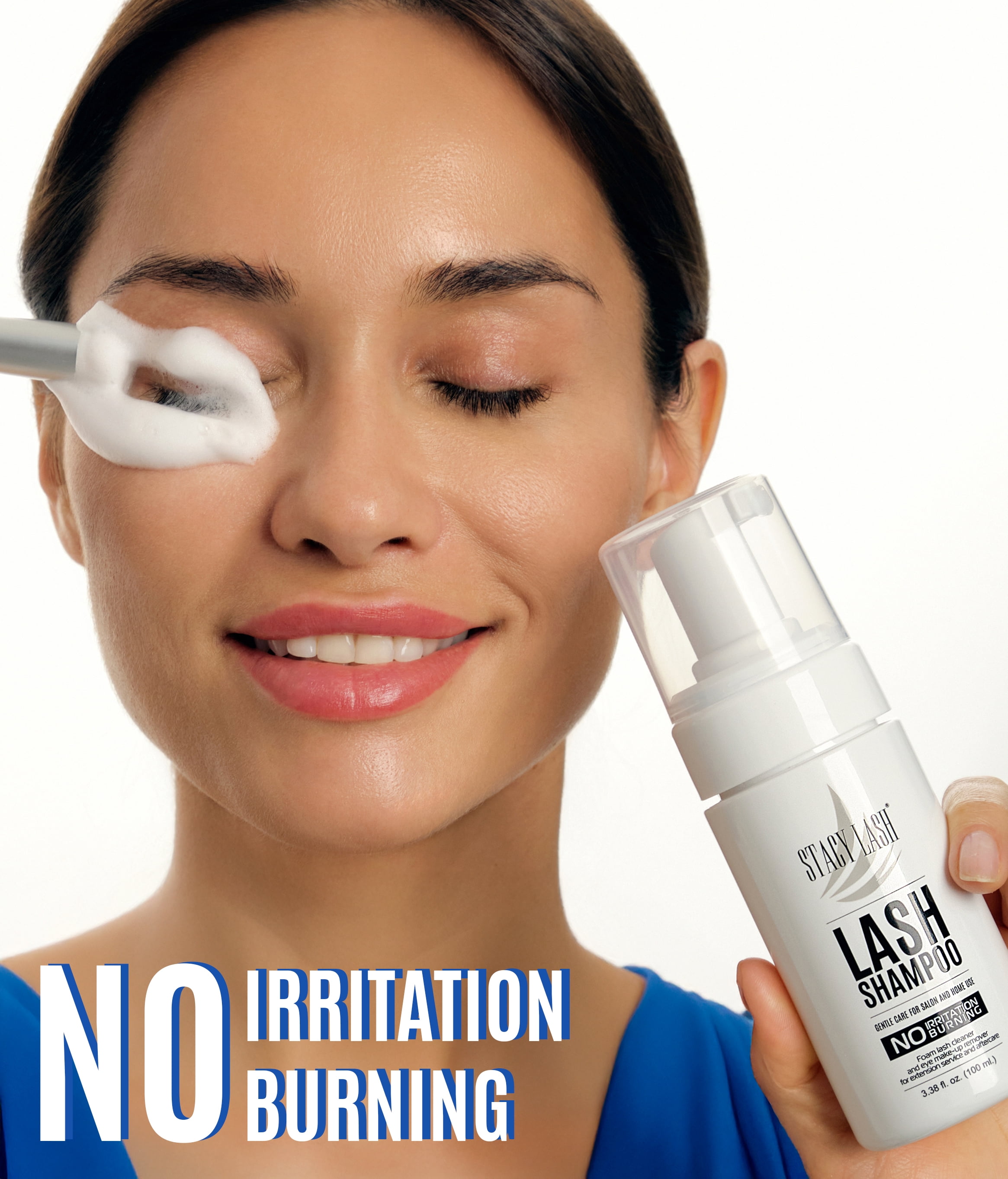 Eyelash Extension Shampoo Stacy Lash + Brush / 50ml / Eyelid Foaming Cleanser/Wash for Extensions and Natural Lashes/Paraben & Sulfate Free Safe Makeup & Mascara Remover/Profession