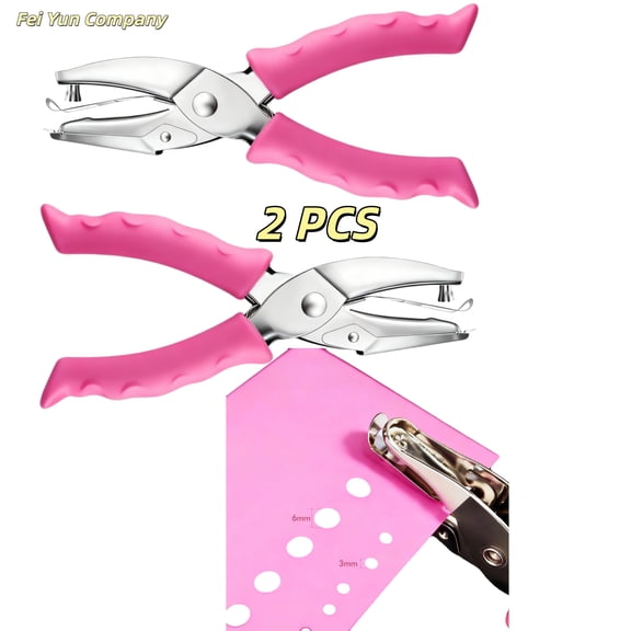 Single Hole Punch, 2 Pcs 1/4" and 1/8" Hole Puncher with Pink Soft Grip for Home, Office and Classroom, Handheld Circle Small Hole Paper Punch for Crafts, Scrapbooks, Tags, Tickets