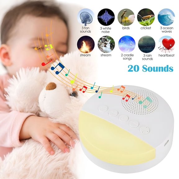 GJX White Noise Machine for Sleeping, Sound Machine for Baby, Night Light, 20 Soothing Sound, Timer and Memory Function