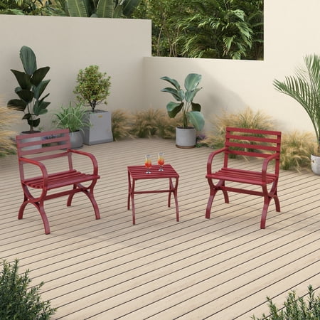 Sophia & William Patio Bistro Set 2 Single Seater Chairs & 1 Patio Side Table - Red