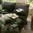 thumbnail image 2 of MooMee 100% Washed Cotton Duvet Cover Set Queen Size Linen Like Textured Breathable Lightweight 3-Piece (Olive Green, 90"x90"), 2 of 7