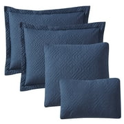 Nestl 5 Piece Quilt Set Queen , Soft Microfiber Lightweight Bedspread Coverlet, Modern Style Diamond Weave Bed Cover, Navy