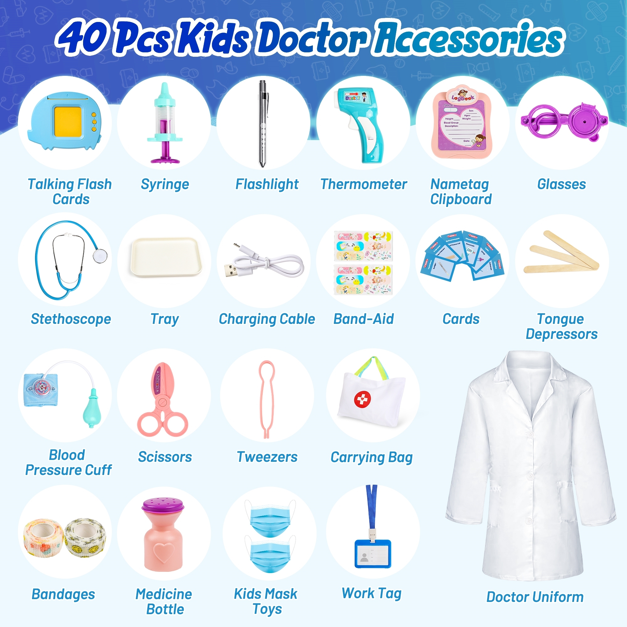 Freecat 39-Piece Doctor Kit for Kids with White Coat photo 7