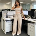 thumbnail image 3 of Vdoaml Ladies Tracksuit 2 Piece Outfit Womens Short Sleeve Crop Top Pants Set Women Casual Loungewear Matching Sets L Beige, 3 of 3
