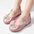 thumbnail image 2 of LTTVQM Girls Dress Shoes Glitter Bow Slip-On Adjustable Snap Mary Jane Shoes Sparkly Outdoor Vacation Party Wedding Flower Shoes Pink 6 Toddler, 2 of 4