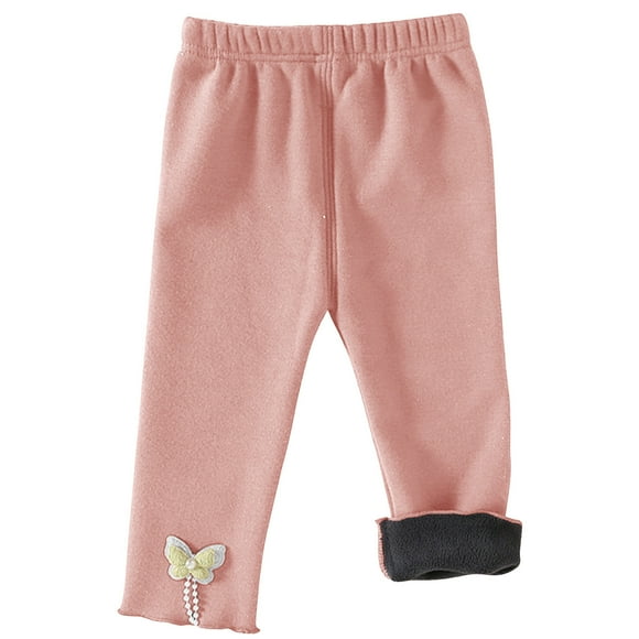 1-4T Leggings Doublés Polaire pour Filles Enfants Mode Mignon Nœud Épais Pantalon Chaud Leggings Rose
