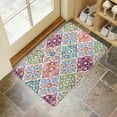 thumbnail image 4 of Retro Door Mat, 17 X 30 Inch Boho Colored Square Pattern (8) Welcome Doormat Decorative Home Floor Mat, Non Slip Rubber Back and Strong Water Absorption for Outdoor Indoor Entrance Decor, 4 of 6