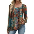 thumbnail image 4 of cocolona Womens Long Sleeve Shirts Asymmetrical Neck Button Tops Dressy Casual Boho Print Blouses Fall Clothes, 4 of 7