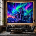 thumbnail image 6 of Pack of Wolves on Rocky Outcrop Under Aurora Mountains, Majestic Fantasy for Wolf Lovers, Wildlife Wall Art, Housewarming Gift, Tapestry Wall Hanging for Bedroom and Dorm, 6 of 7