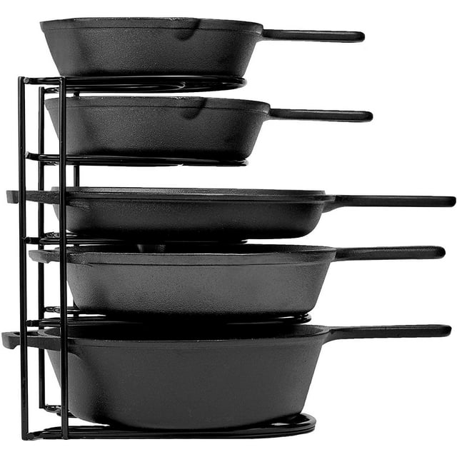 czcpp-Heavy Duty Pan Organizer, 5 Tier Rack - Holds up to 50 LB - Holds Cast Iron Skillets, Griddles and Shallow Pots - Durable Steel Construction - Space Saving Kitchen Storage - No Assembly Require