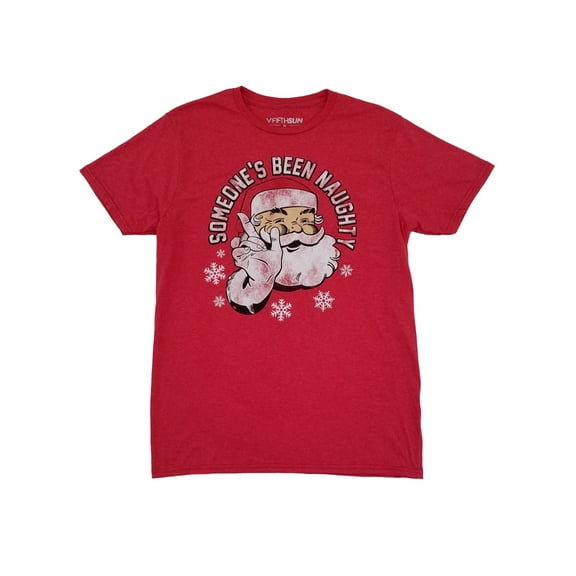 Mens Heather Red Someones Been Naughty Santa Claus Christmas Holiday T-Shirt 2XL