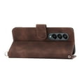 thumbnail image 3 of Allytech Wallet Case for Samsung Galaxy Z Fold 3, PU Leater Flower Embossed Shoulder Strap Hand Wrist Stand Shockproof Flip Cover for Samsung Galaxy Z Fold 3 - Brown, 3 of 11