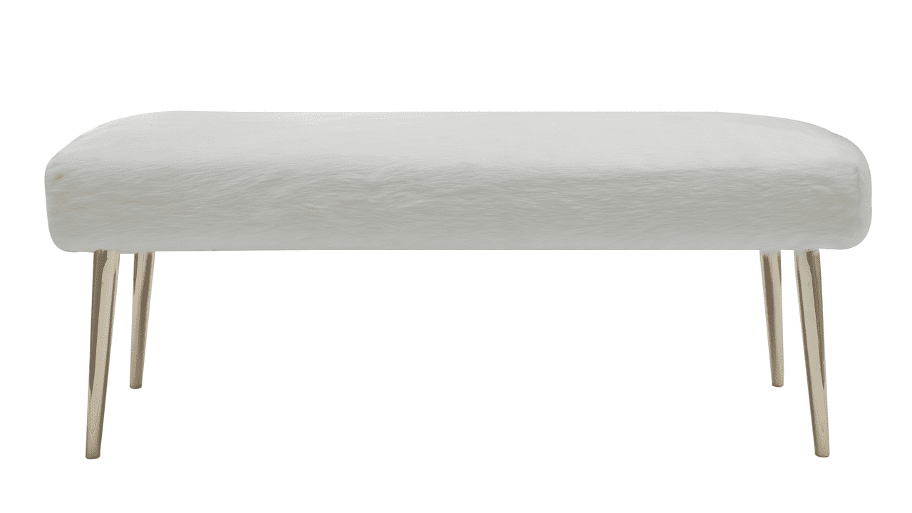 Juliette Faux Fur Bench Polished Gold Legs, White