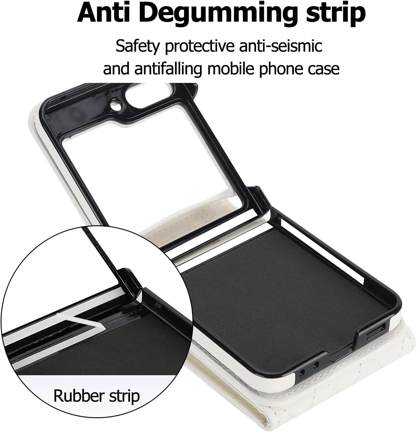 Phone Case for Samsung Galaxy Z Flip 5 5G 2023 Wallet Cover with RFID Blocking Ring Crossbody Wrist Strap Stand Credit Card Holder Leather Cell ZFlip5 Z5 G Flip5 5Z Women Men Girls Off White